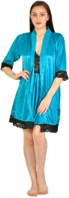 Cotovia Women Nighty with Robe(Blue)