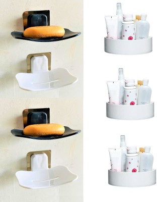Qrex Triangle Corner And SoaP Dish Shower Caddy Rack Shelf Plastic Toothbrush Holder(White, Wall Mount)