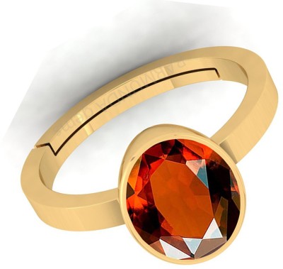 barmunda gems 5.25 Ratti Hessonite Gomed Stone Panchdhatu Ring Brass Garnet Rhodium Plated Ring