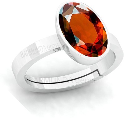 barmunda gems 11.25 Ratti Hessonite Gomed Gemstone German Silver Ring Metal Garnet Rhodium Plated Ring