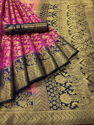 SHYAM TEX Woven Kanjivaram Nylon, Jacquard Saree(Pink)