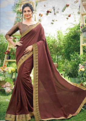 JNP UNIQUE STYLE Solid/Plain Bollywood Art Silk Saree(Brown)