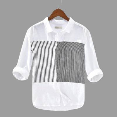 bouffant Men Geometric Print Casual White, Black Shirt