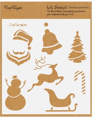 CrafTangles Christmas Elements CTCS54 Art and Craft Stencil(Pack of 1, Christmas Elements)