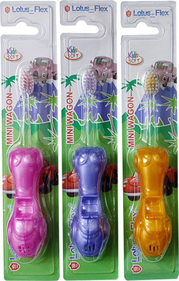 Yunicron Max Lotus Flex MINI WAGON Foldable CAR Kids Toothbrush Extra Soft Toothbrush(Pack of 3)