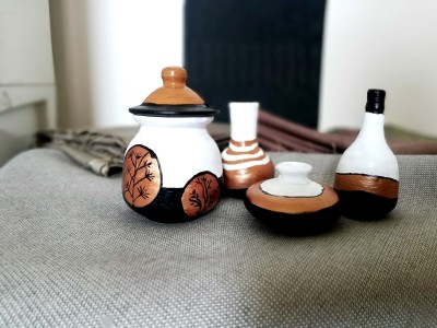 Xtasy stores Decorative Handmade Earthen pots vases Earthenware Vase(3 inch, Gold, Black, White)