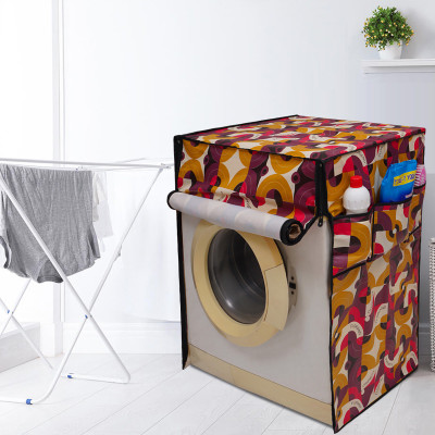 Glassiano Front Loading Washing Machine  Cover(Width: 60.96 cm, Gold & Maroon)