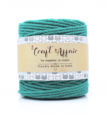 Craft Affair 3ply Twisted Oragnic Cotton Macrame Cord (100 Meter, 3mm) | Macrame Cord For Wall Hangers And Other DIY Projects - Sea Green