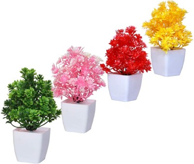 Siddhivinayak Artificial Plants for Home Decor Best Different Types of Plants (Multi Pack of 4 Bonsai Artificial Plant  with Pot(12 cm, Multicolor)
