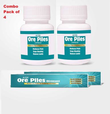 ALTOS ORE PILES CAPSULE & OINTMENT for Pain, Burning of Piles & Lumps (60caX2 & 30gX2)(Pack of 4, 120 Capsules, 60 g)