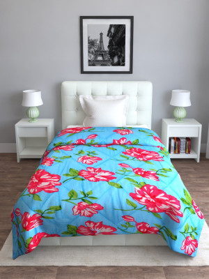 ROMEE Floral Single Comforter for  Mild Winter(Polyester, Blue & Pink)