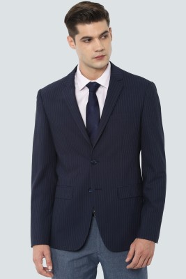 LOUIS PHILIPPE Striped Single Breasted Formal Men Blazer(Dark Blue)