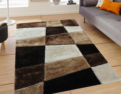 SPA Furnishing Beige, Brown, Black, White Polyester Carpet(7 ft,  X 5 ft, Rectangle)