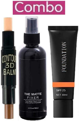 Plethora Makeup fixer spray & tube foundation & Contour 2 in 1 stick(3 Items in the set)
