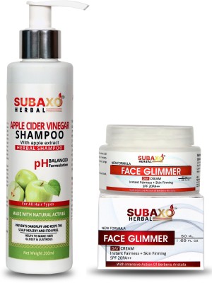 Subaxo Herbal Apple Cider Vinegar Shampoo 200 ml And Face Glimmer Herbal Cream | Instant Fairness | Skin Firming Day Cream (50ml)(2 Items in the set)