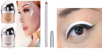 GFSU Perfect Shimmer Finish Gold & Silver Highlighter With Pencil Kajal(3 Items in the set)