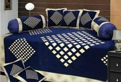 RADECOR Chenille Abstract Diwan Set(Dark Blue)