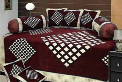 RADECOR Chenille Abstract Diwan Set(Maroon)