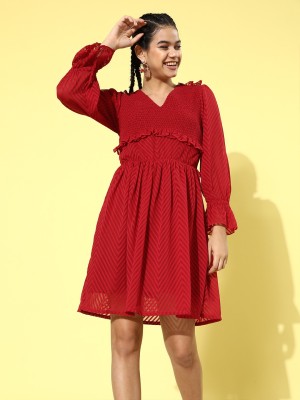 PLUSS Women A-line Red Dress