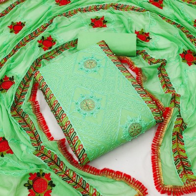 MEHZEEL FAB Cotton Blend Embroidered Kurta & Churidar Material