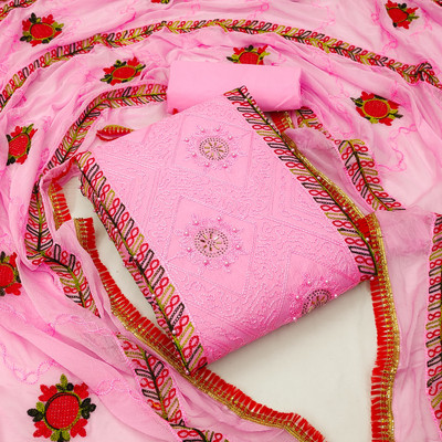 MEHZEEL FAB Cotton Blend Embroidered Kurta & Churidar Material