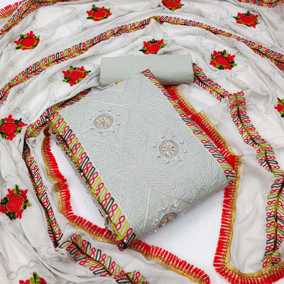 MEHZEEL FAB Cotton Blend Embroidered Kurta & Churidar Material