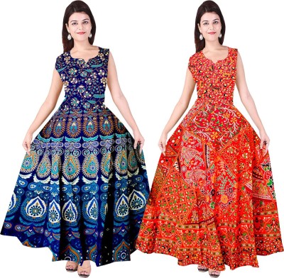 HOPELY Anarkali Gown(Dark Blue, Red)