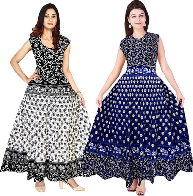 HOPELY Anarkali Gown(Black, Dark Blue)