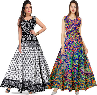 HOPELY Flared/A-line Gown(White, Blue)