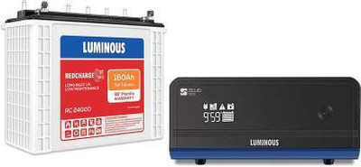 LUMINOUS RedCharge RC24000 180Ah Tall Tubular Battery With ZELIO+1100 Inverter Pure Sine Wave Inverter