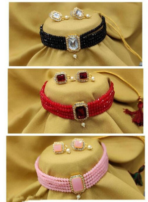 Padmavati Bangles Alloy Gold-plated White, Red, Pink Jewellery Set(Pack of 3)