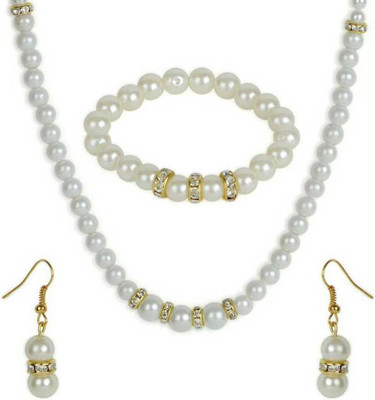 kashvi pearls and jewellers Mother of Pearl Gold-plated White Jewellery Set(Pack of 1)