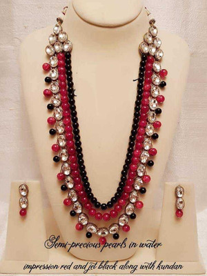 White pearl Alloy Gold-plated Red, Black Jewellery Set(Pack of 1)