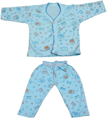 famcomf Kids Nightwear Baby Boys & Baby Girls Animal Print Cotton Blend(Blue Pack of 3)