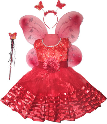 Wonder Fashion Baby Girls Midi/Knee Length Festive/Wedding Dress(Red, Sleeveless)
