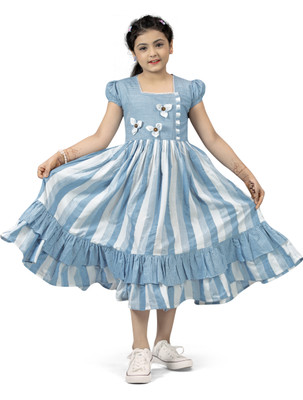 Billion Girls Calf Length Casual Dress(Blue, Short Sleeve)