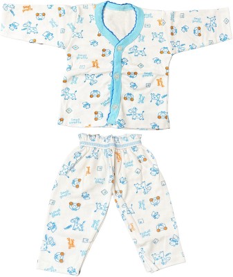 Yuneek Kids Nightwear Baby Boys & Baby Girls Animal Print Cotton Blend(Blue Pack of 3)