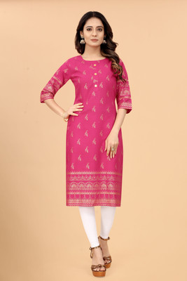 KILLARI FASHION Women Printed Straight Kurta(Pink)