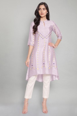 W Women Printed A-line Kurta(Purple)