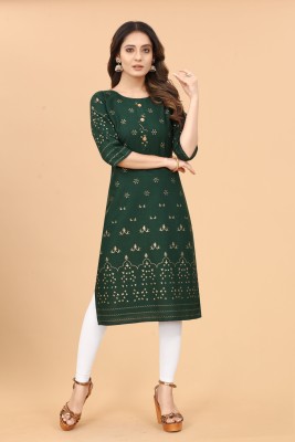 KILLARI FASHION Women Printed Straight Kurta(Dark Green)