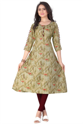 meesorra Women Printed A-line Kurta(Light Green)