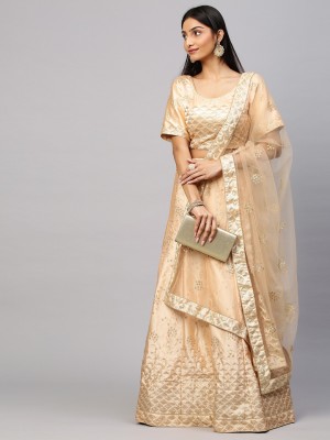 VeeRudra Embroidered Semi Stitched Lehenga Choli(Beige)