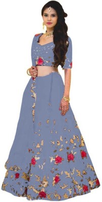 JANVI CREATION Solid, Embellished, Self Design Semi Stitched Lehenga Choli(Grey)