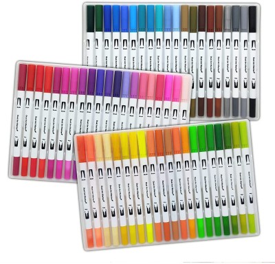 BM RETAIL 60 Colors Dual Tip Brush Art Markers Set Flexible Brush & 0.4mm Fineliner Tips(Set of 60, Multicolor)