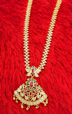 Anujeet Fashion Hub Gold Plated Covering Long Chain with AD stone Floral Dollar for Women/Girls Gold-plated Plated Copper Chain