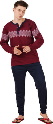 GOKUL FASHION Men Printed Maroon Top & Pyjama Set
