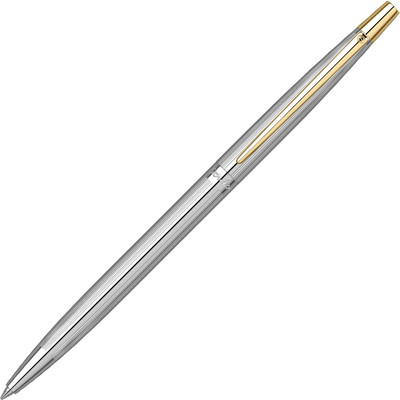Scrikss Venus | Brass Body | Gold Plated Trims | Line Pattern | Twist Mechanism Ball Pen(Ink Color - Chrome)
