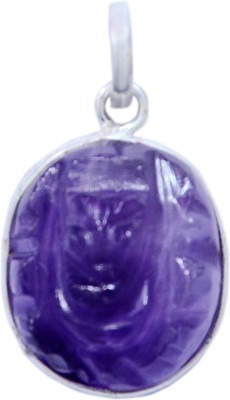 Takshila Gems Natural Amethyst Ganesha Pendant in white Metal 4.50 Grams Hand Carved Amethyst Stone Pendant