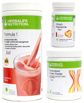 Herbalife Nutrition FORMULA-1 SHAKE STRAWBERRY-500 GM+PROTEIN POWDER -200 GM+AFRESH -CINNAMON-50 Protein Shake(750 g, STRAWBERRY-500 GM, AFRESH -CINNAMON- 50 GM, PROTEIN POWDER - 200 GM)