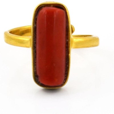 Senroar Gemstones Ring 4.25 Ratti Red Coral (Moonga)GEMSTONE Adjustable PANCHDHATU Brass Coral Gold Plated Ring